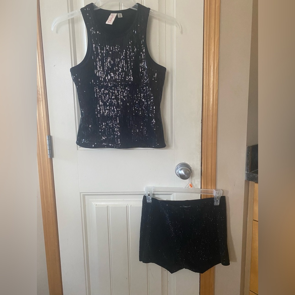 Only Black Sequin top and bear dance beaded shorts